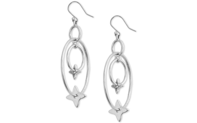  Silver-Tone Star Orbital Oval Drop Earrings