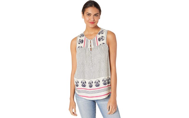  Sleeveless Border-Print Top (Natural Multi, S)