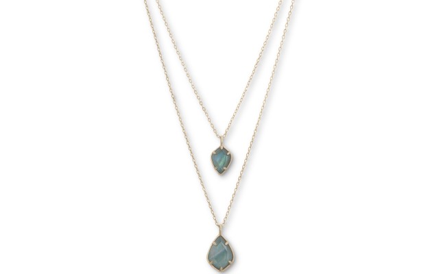  Stone Convertible Double-Layer 17-1/2″ Pendant Necklace (Silver)