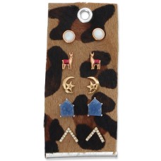 Lucky Brand Two-Tone 5-Pc. Set Llama and Moon Stud Earrings, Gold/Multi