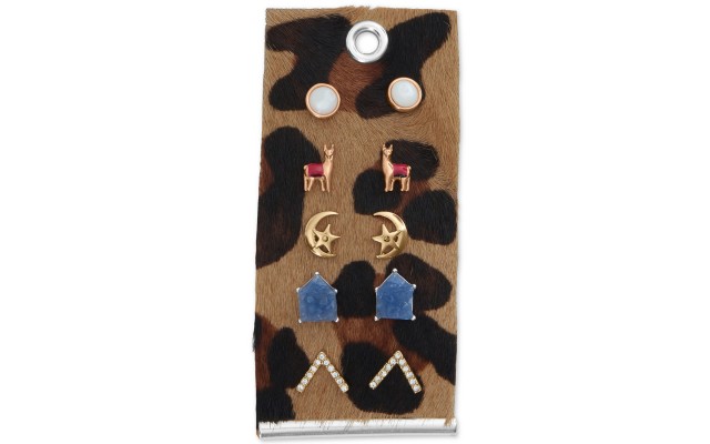  Two-Tone 5-Pc. Set Llama and Moon Stud Earrings, Gold/Multi