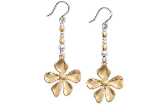  Two-Tone Beaded Flower Drop Earrings