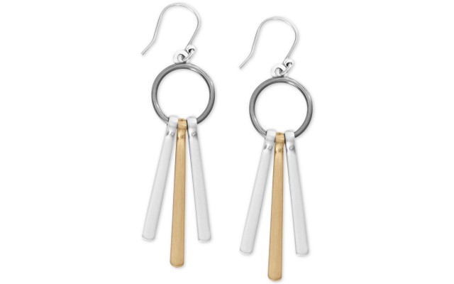  Two-Tone Dangling Bar Drop Earrings