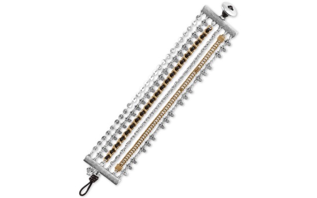  Two-Tone & Leather Multi-Row Flex Bracelet, Silver/Gold