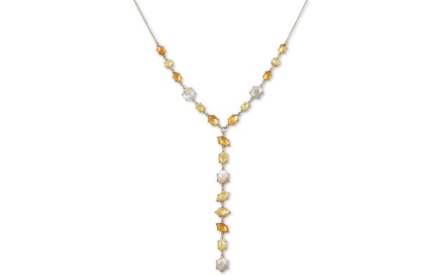  Two-Tone Multi-Stone Lariat Necklace (Gold)