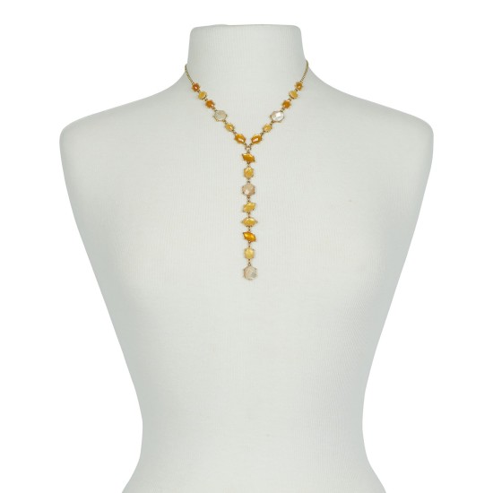  Two-Tone Multi-Stone Lariat Necklace (Gold)