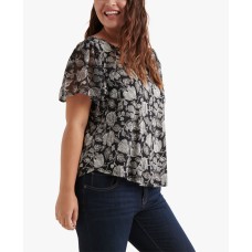 Lucky Brand Women’s Plus Size Floral-Print Back-Cutout Top  Multi Color Size 1X