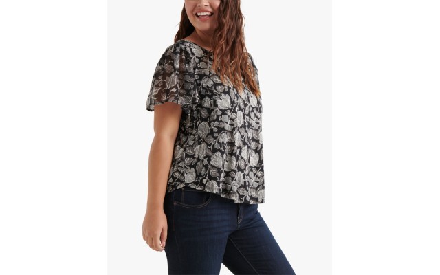  Women’s Plus Size Floral-Print Back-Cutout Top  Multi Color Size 1X