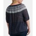  Women’s Plus Size Printed Tie Sleeve Peasant Top Navy Size 2X