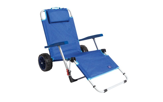 Mac Sport 2-in-1 Beach Camping Folding Lounger Chair & Wagon Cart w/ Locks, Blue