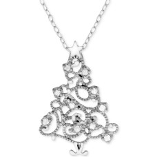 Macy’s Diamond (1/10 ct. t.w.) Christmas Tree 18″ Pendant Necklace (Silver)