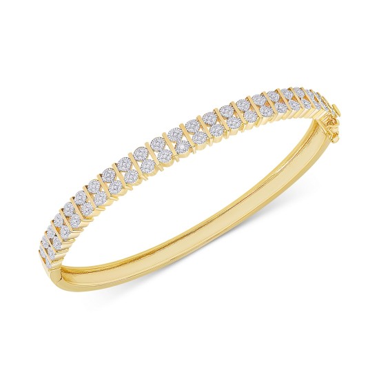 ’s Diamond Accent Hinged Bangle Bracelet in 18k Gold over Silver-Plated Brass