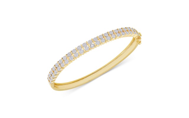 ’s Diamond Accent Hinged Bangle Bracelet in 18k Gold over Silver-Plated Brass