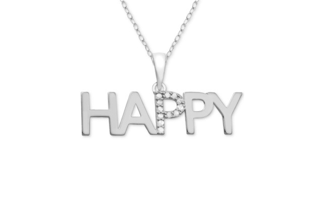 Macy’s Diamond “Happy” 18″ Pendant Necklace (Silver)