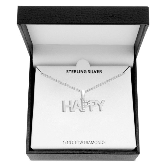 Macy’s Diamond “Happy” 18″ Pendant Necklace (Silver)
