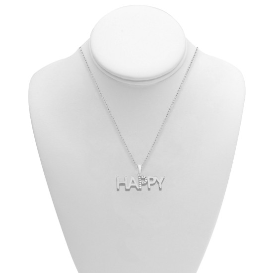 Macy’s Diamond “Happy” 18″ Pendant Necklace (Silver)