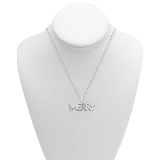 Macy’s Diamond “Merry” 18″ Pendant Necklace (Silver)