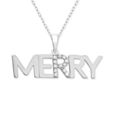 Macy’s Diamond “Merry” 18″ Pendant Necklace (Silver)