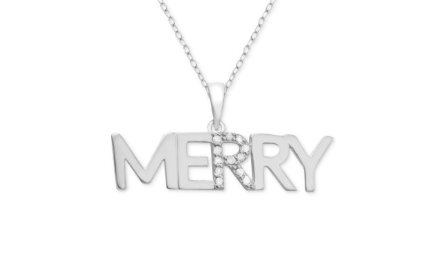Macy’s Diamond “Merry” 18″ Pendant Necklace (Silver)