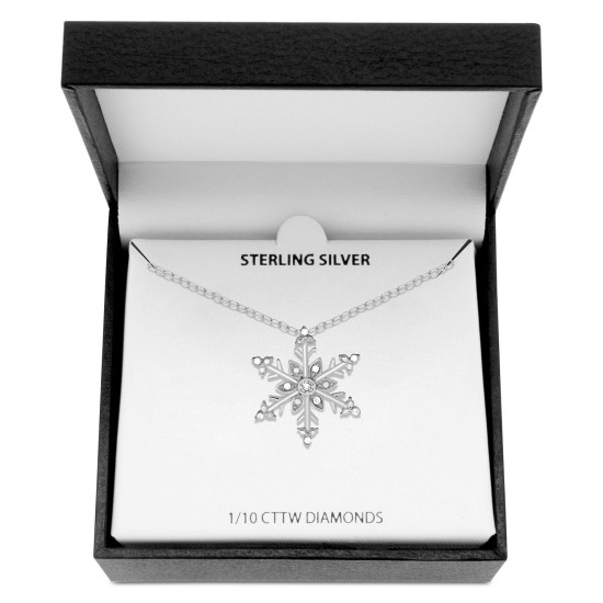 Macy’s Diamond Snowflake 18″ Pendant Necklace (Silver)