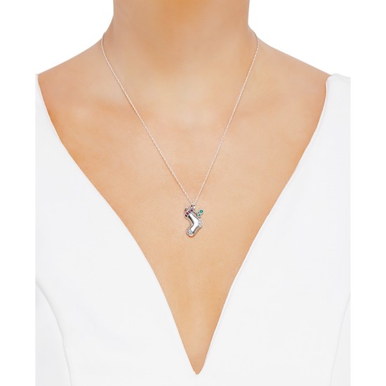 Macy’s Lab-Created Multi-Gemstone Stocking 18″ Pendant Necklace (Silver)