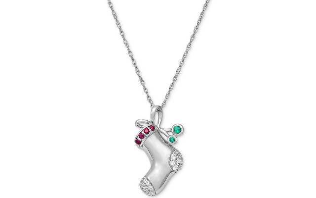 Macy’s Lab-Created Multi-Gemstone Stocking 18″ Pendant Necklace (Silver)