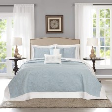 Madison Park Ashbury 5-Piece Quilted Queen Bedspread Set (Blue, Oversized Queen)