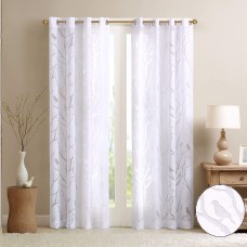 Madison Park Averil Sheer Burnout Bird Grommet Curtain Panel (White, 50″ x 84″)