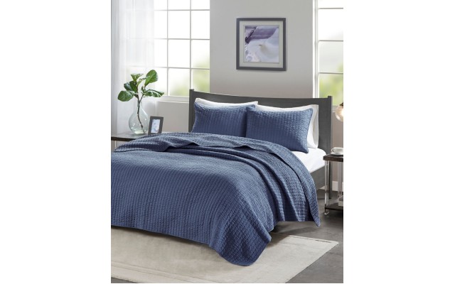  Keaton 3-Piece King/Cal King Quilted Coverlet Set (Navy, King/Cal King)