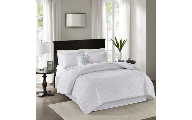  Quebec 5 Piece Comforter Set (White, Queen)