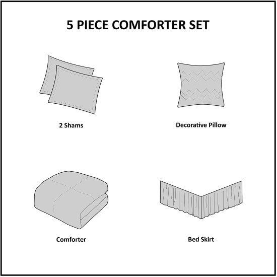 Quebec 5 Piece Comforter Set (White, Queen)