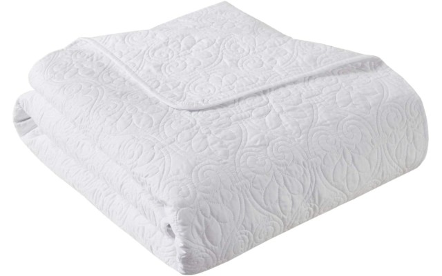  Tuscany Oversized Quilted Scalloped-Edge Throw  (White, 60×72)
