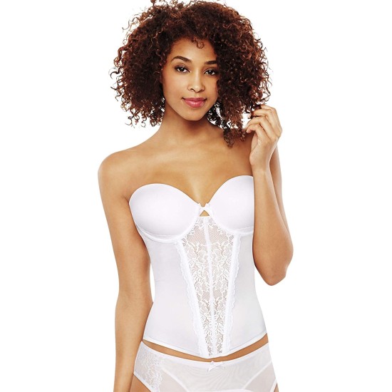 Super Sexy Strapless Floral Lace Push-Up Bustier MFB100, White, 34 C