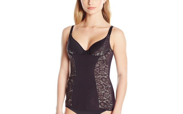  Women’s Firm Foundations Firm Control Lace-Panel Torsette (Black Combo), Black Combo, Large