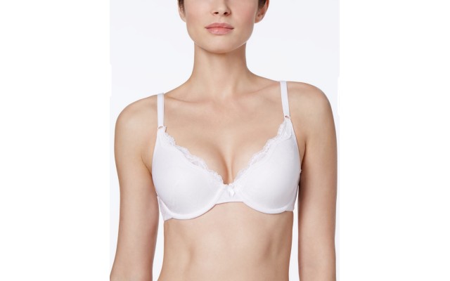  Women’s One Fab Fit Embellished Scallop Neckline Demi Bra (White, 36 A)