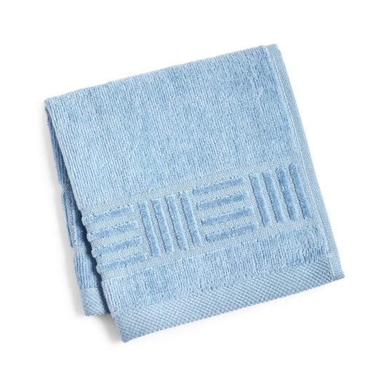 . Basket Weave and Trailing Flower Towel Collection (Blue, 12X12)