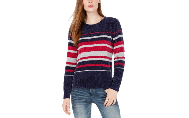  Striped Chenille Sweater, Pink, X-Large