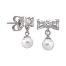 Majorica Sterling Silver Cubic Zirconia Bow & Imitation Pearl Drop Earrings – White