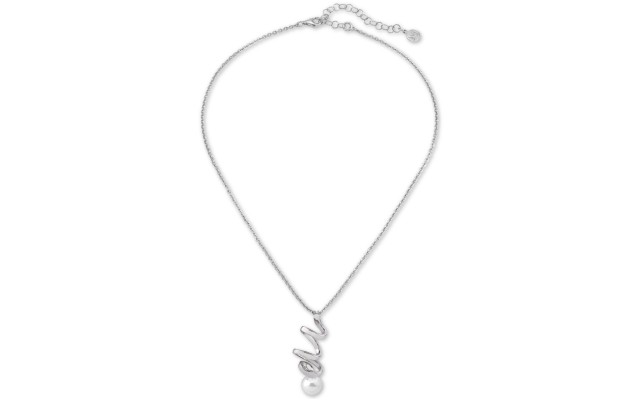  Sterling Silver Imitation Pearl Spiral Pendant Necklace (14″ + 4″)