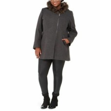Maralyn & Me Juniors’ Faux-Fur-Trim Hooded Coat, Gray, XL