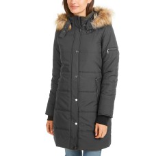 Maralyn & Me Juniors’ Faux-Fur-Trim Hooded Puffer Coat (Gray, L)