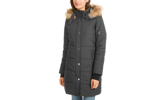 Maralyn & Me Juniors’ Faux-Fur-Trim Hooded Puffer Coat (Gray, L)