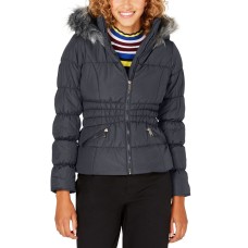 Maralyn & Me Juniors’ Faux-Fur-Trim Hooded Puffer Coat,Gray, L