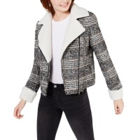 Maralyn & Me Juniors’ Faux-Shearling-Trim Moto Jacket, Charcoal, XL