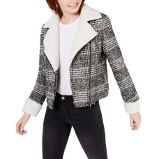 Maralyn & Me Juniors’ Faux-Shearling-Trim Moto Jacket, Charcoal, XL