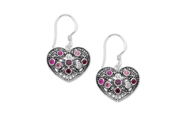  & Crystal Heart Drop Earrings