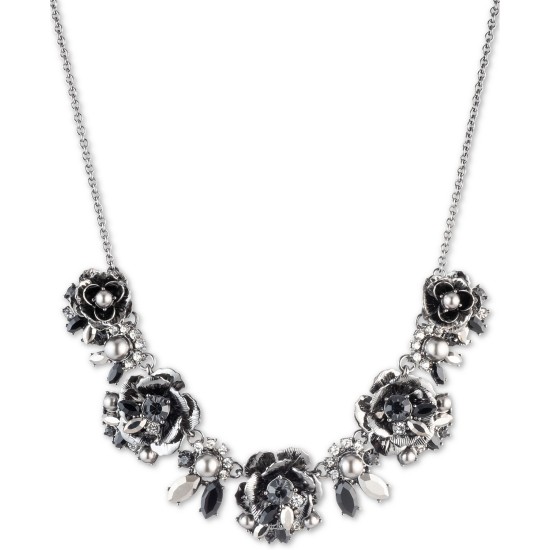  Hematite-Tone Crystal & Imitation Pearl Flower Statement Necklace (16)