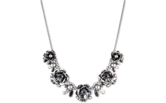  Hematite-Tone Crystal & Imitation Pearl Flower Statement Necklace (16)