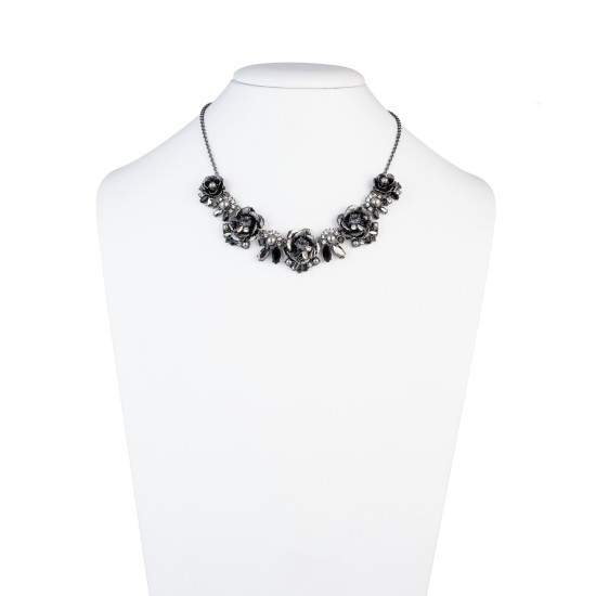  Hematite-Tone Crystal & Imitation Pearl Flower Statement Necklace (16)