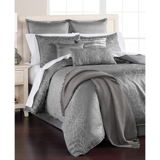  Collection Radiant Day 14 Pcs Floral Silver Comforter Set (Grey, Queen)